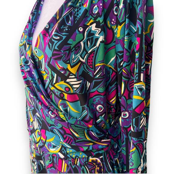 Vicky Tiel Dress Wrap Dress Colorful Abstract Large - Picture 4 of 7